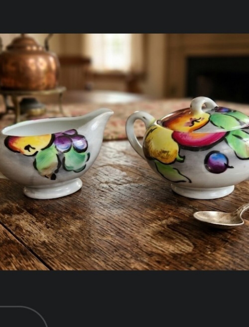 Vtg Dawn & Dusk Sugar & Creamer Handpainted Porcelain Japan Rosetti
